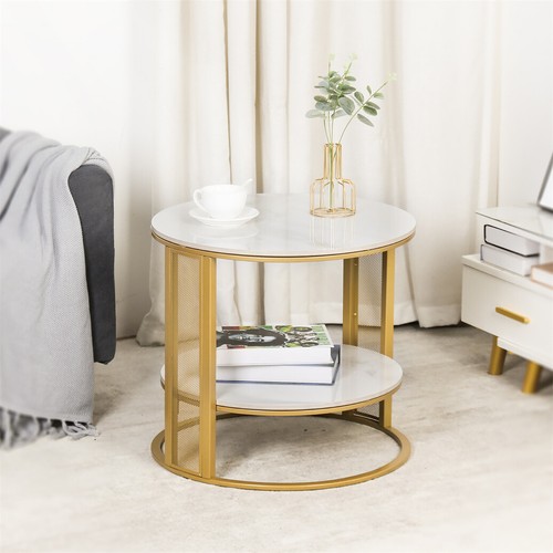 Glossy Marble Coffee Table Gold Grid Frame Accent Leisure End Table Nighstand - Picture 4 of 14