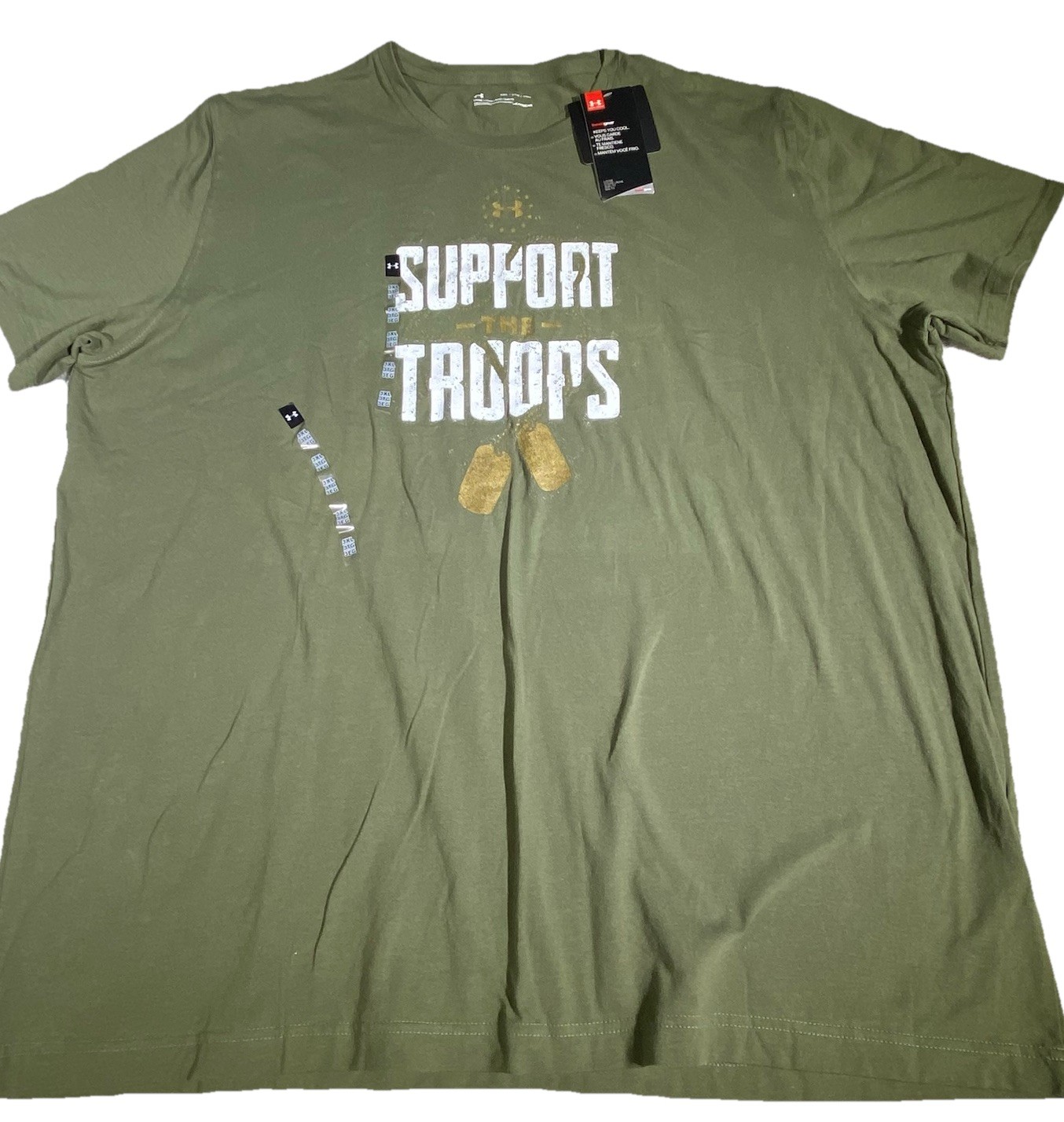 UNDER ARMOUR SUPPORT THE TROOPS T-SHIRT MENS 3XL ARMY GREEN DOG TAGS FREEDOM NWT thumbnail 2