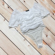 Lulus M ivory Swiss dot ruched bodysuit