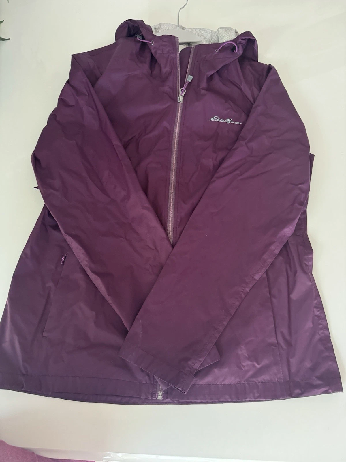Eddie Bauer Jacket Women's Large Dark Plum Cloud Cap Full Zip Rain Storm Hooded