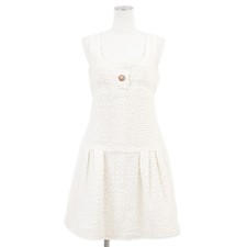 CHANEL P56051 Lion Button Tweed Sleeveless Dress Women Size 36 Off-White