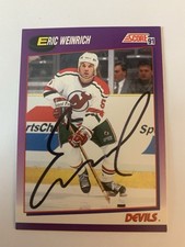 Eric Weinrich autographed 1991 Score hockey card #131