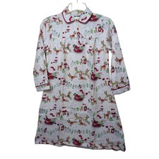 Pottery Barn Kids Girls Size 8 Santa North Pole Flannel CHRISTMAS Nightgown