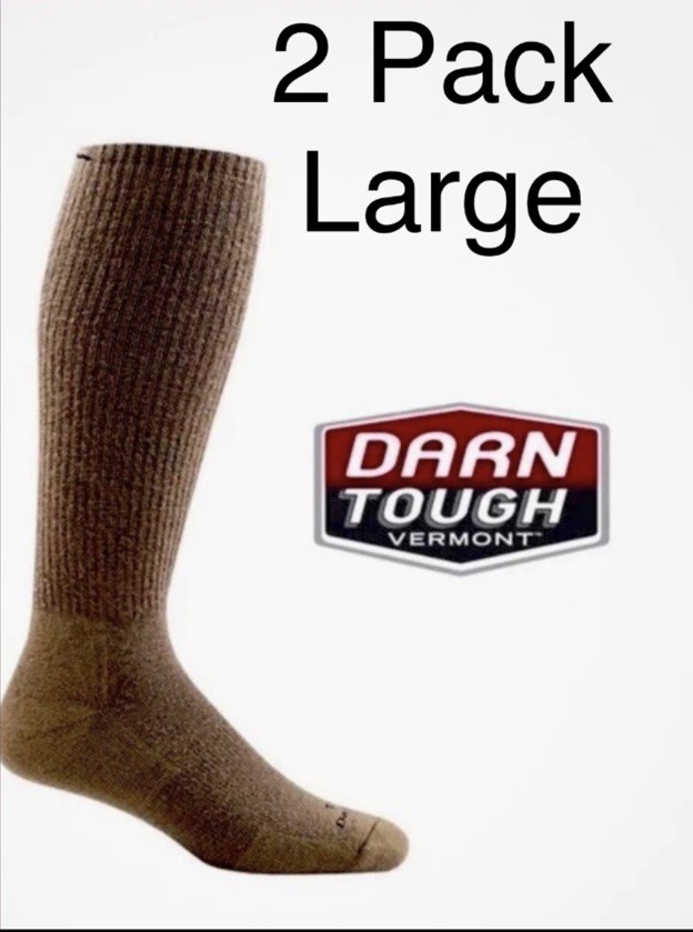 (2) pairs of L DARN TOUGH T4050 Coyote Over-the-Calf Heavyweight Tactical Socks