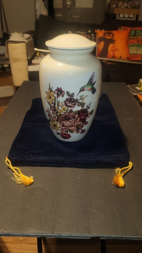 Urnas de cremación para cenizas adultas - colibrí funerario de mármol azul grande blanco  Foto 2 de 4