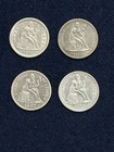 Set of4 Liberty Seated Dimes -AU Condition-1857 1861 1887 1888--Likely Cleaned