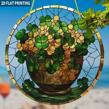 St. Patrick's Day Acrylic Suncatcher Pot of Gold Shamrocks Irish Window Ornament