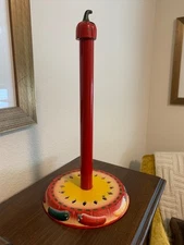 VINTAGE CAST IRON HANDPAINTED CHILI PEPPER PAPER TOWEL HOLDER