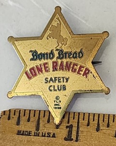 Vintage 1938 Bond Bread The Lone Ranger Safety Club Sheriff Badge Pin