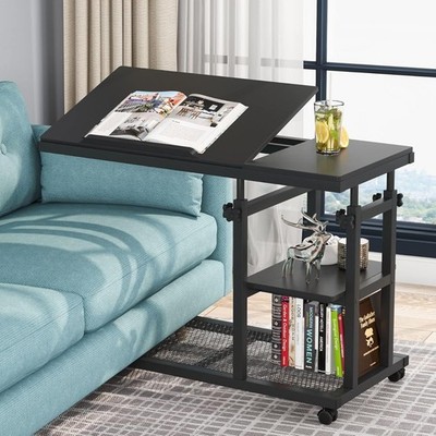Height Adjustable Mobile Couch Side Table with Wheels & Tiltable Drawing Board