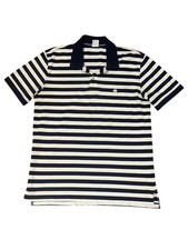 Brooks Brothers Polo Shirt Mens XL Blue Striped Pique Cotton Golden Fleece Logo