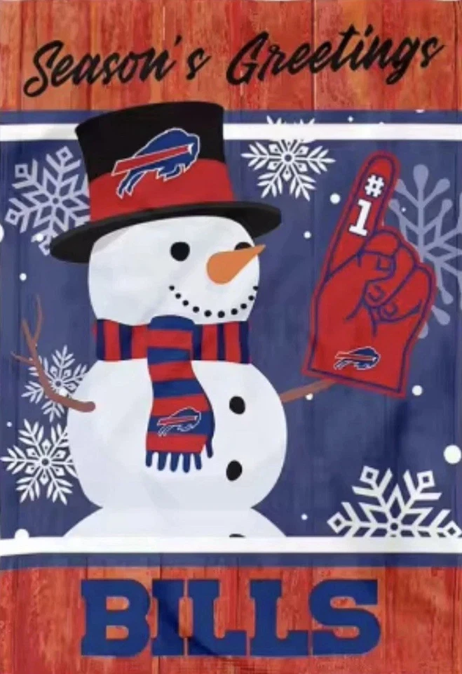 Buffalo Bills Saludos Temporada Nieve Jardín Bandera y Patio Soporte Incluido Foto 2 de 3