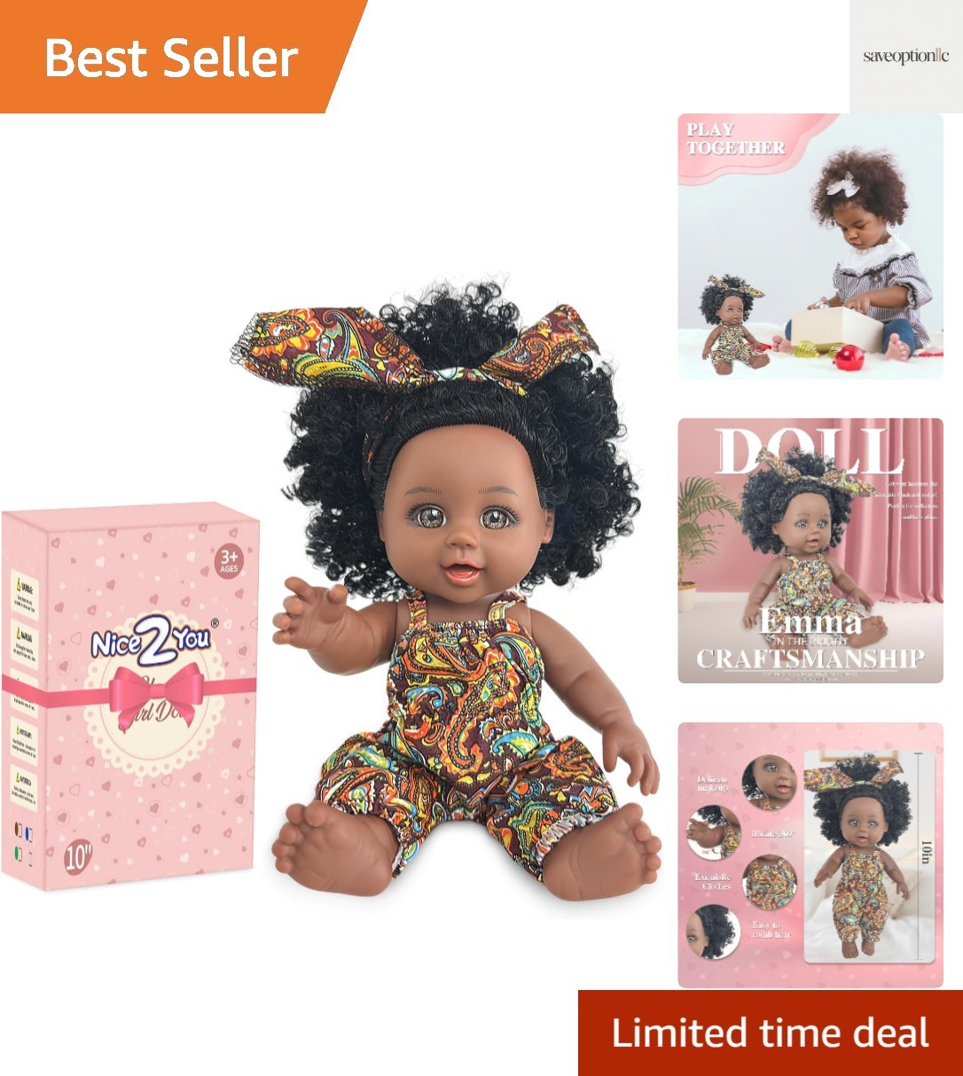 Black Baby Doll, 10 inch American African Girl Doll with Dress, Realistic Reb...