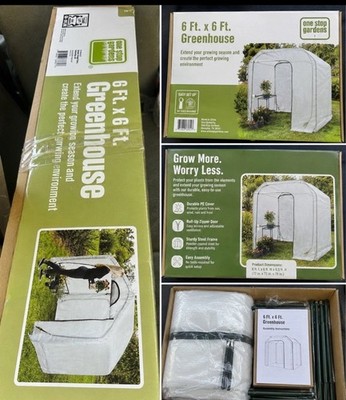 One Stop Gardens 6x6 Greenhouse Kit Steel Frame PE Cover Roll-Up Door