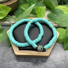 2 PC Set Heishi 7 Plus Stretch Bracelet Polymer Clay Beads Stone B8172