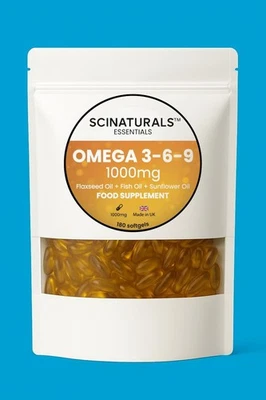 Scinaturals Omega 3 6 9 1000mg Fish Oil – 180 Capsules Six Month Supply UK MADE