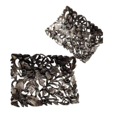 Vintage MUSI Shoe Clips Buckles Repousse Set Of 2 Floral Leaf Silver Tone