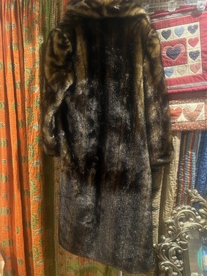 Olympia Faux Fur Full Length Coat Vintage made in USA.  Multicolor black/bronw