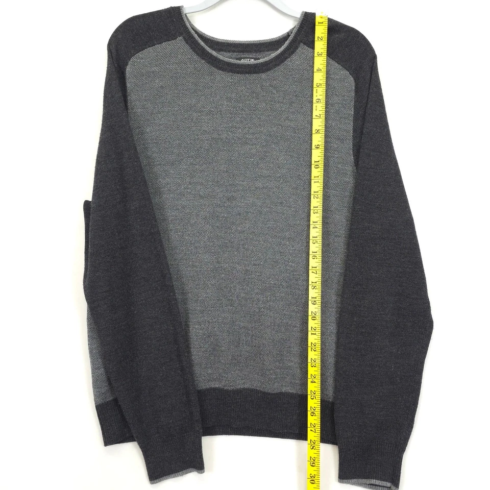 APT.9 Sweater Men XL Gray Crew Neck Colorblock Merino Wool Blend Pullover Knit - Image 2 of 4
