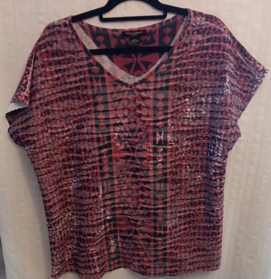 Susan Lawrence Women Short Sleeve Top Red Black Size 1X