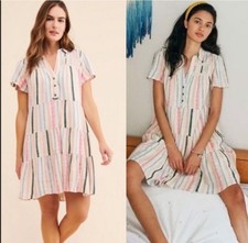 Anthropologie Georgina Tiered Cotton Beachy Boho Striped Dress Size S Small