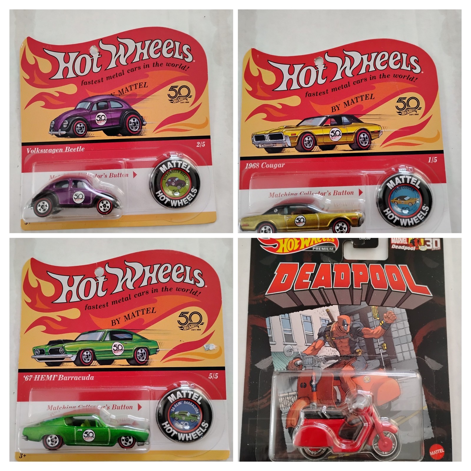 Lot Of 3 Hot Wheels 50th Anniversary Redlines + Deadpool - 4 New Cars