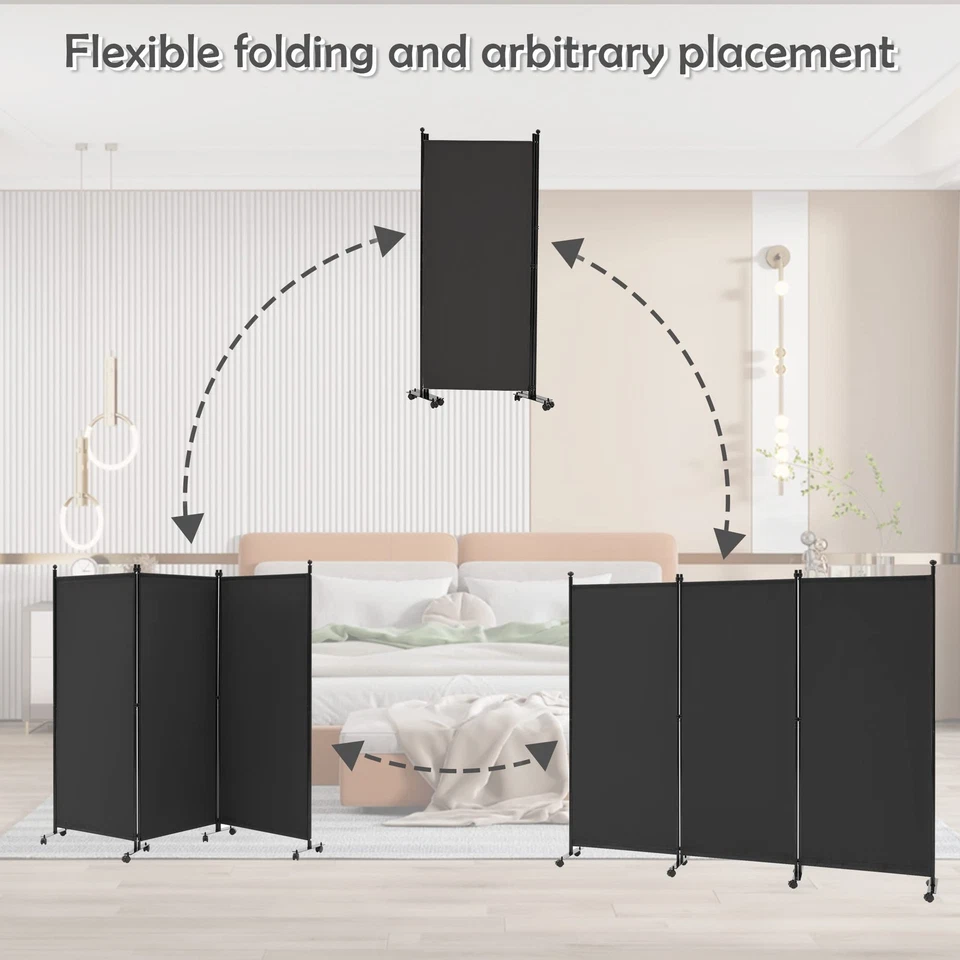 3 Panel Rolling Room Divider, Folding Partition Privacy Screens, Freestanding... - Image 4 of 4