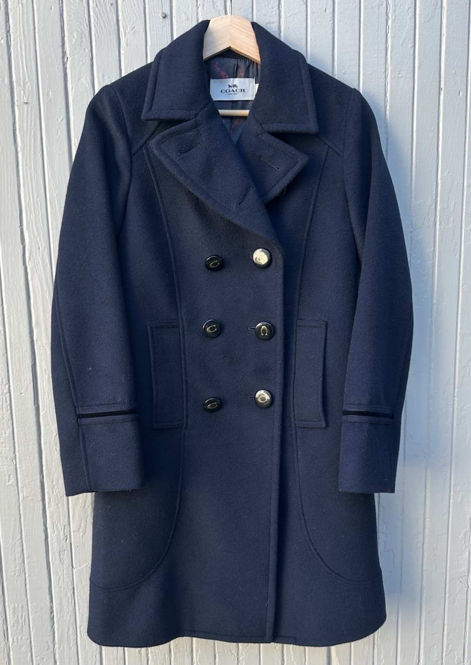 Coach New York Navy Wool Peacoat Double Breasted Women’s XS Classic Coat