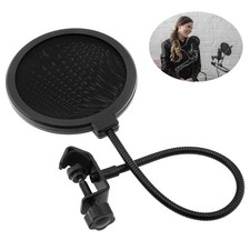 Professional Microphone Pop Filter Shield Dual Layered Wind Pop Screen with Clip