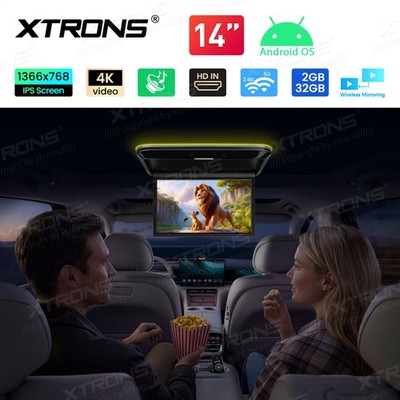 14'' Deckenmonitor Flipdown Android 2+32GB 4K Video 120° IPS WiFi Dual USB HDMI