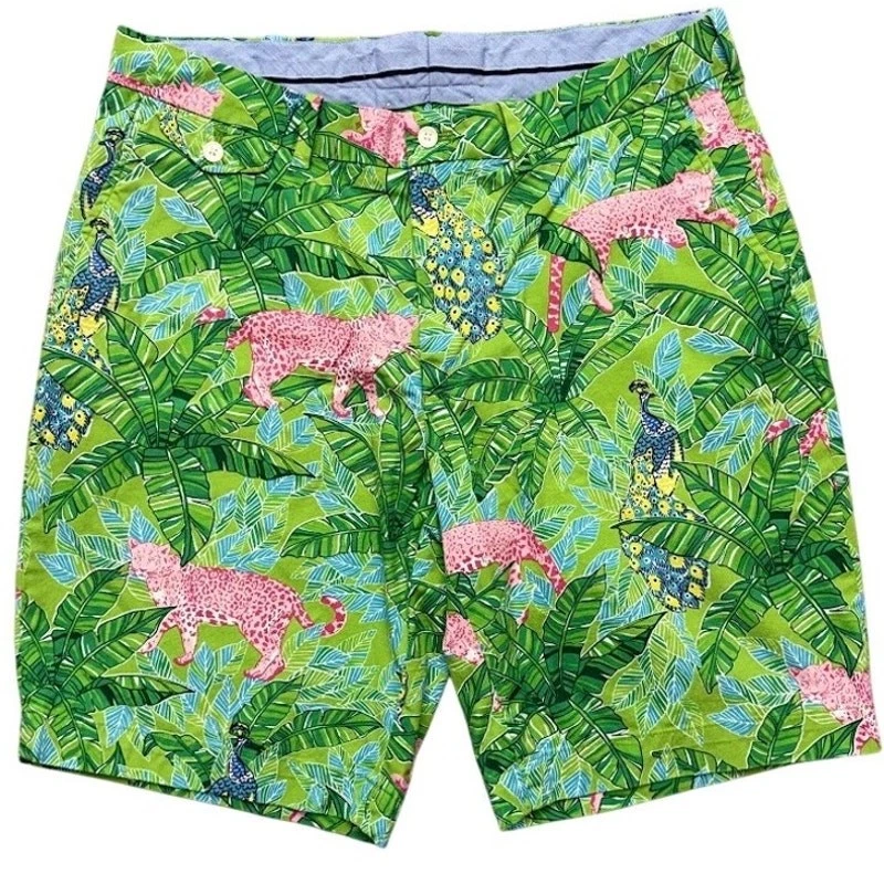 Polo Ralph Lauren Jungle Print Shorts Green Pink Leopard Peacock Golf Shorts 34