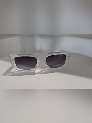 Retro Clear Frame Sunglasses Tropical Palm Print Arms Gradient Lens UV Protectio