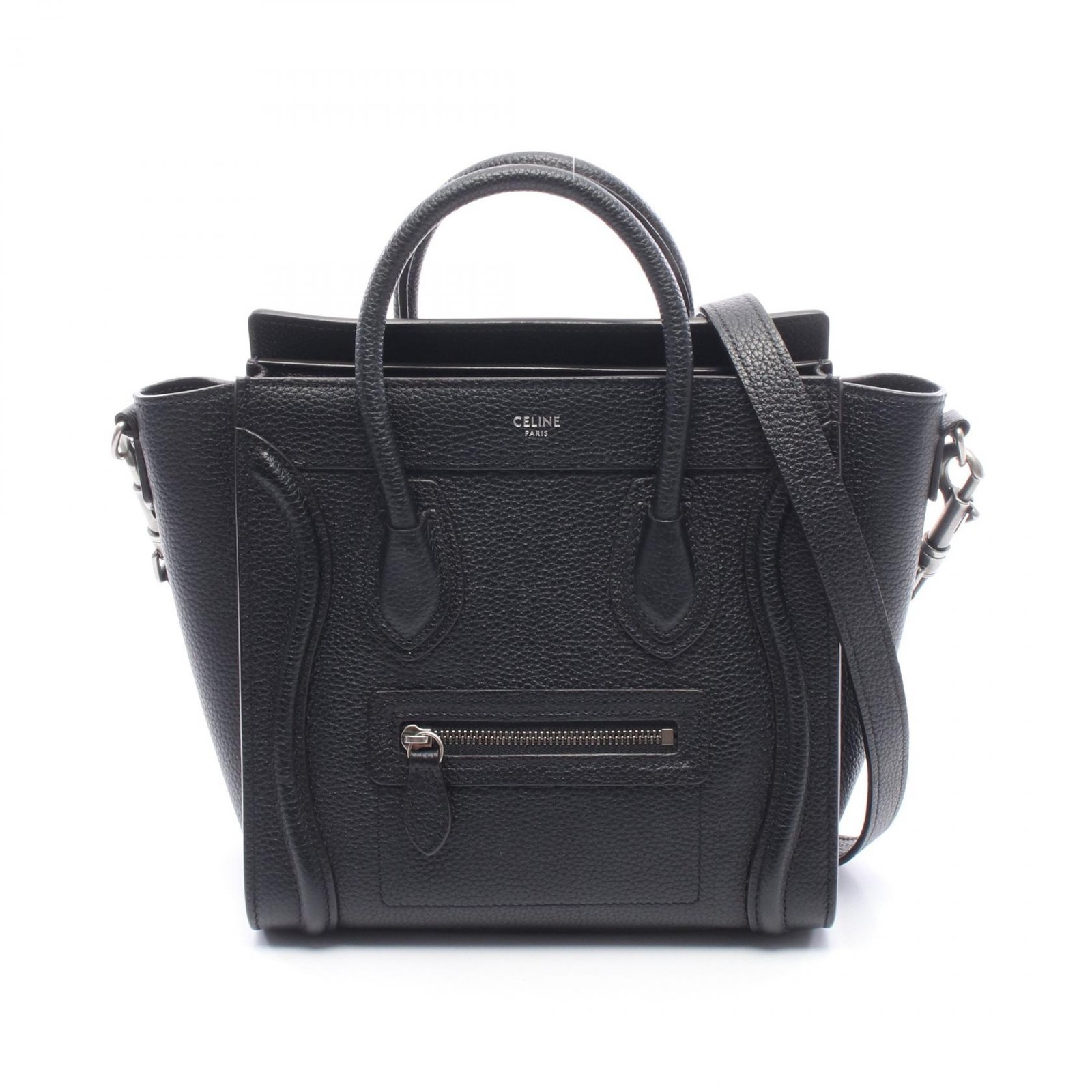 CELINE Luggage Nano Shopper shoulder crossbody Handbag 189243 leather Black Used