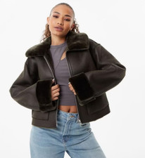Jack Wills Reversible Pu & Faux Fur Jacket Ladies Khaki Uk Size 8 #ref81