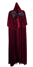 Full Length Red Velour Cape Faux Fur Trimmed Hood Capelet One Size