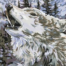 Paint by Number Howling Wolf w Snowy Mountains Pine Trees WILD ANIMALS 16X20"