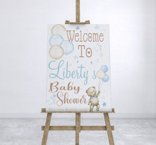 Personalised Baby Shower Welcome Party Sign Teddy Bear Boys Girls Unisex Board