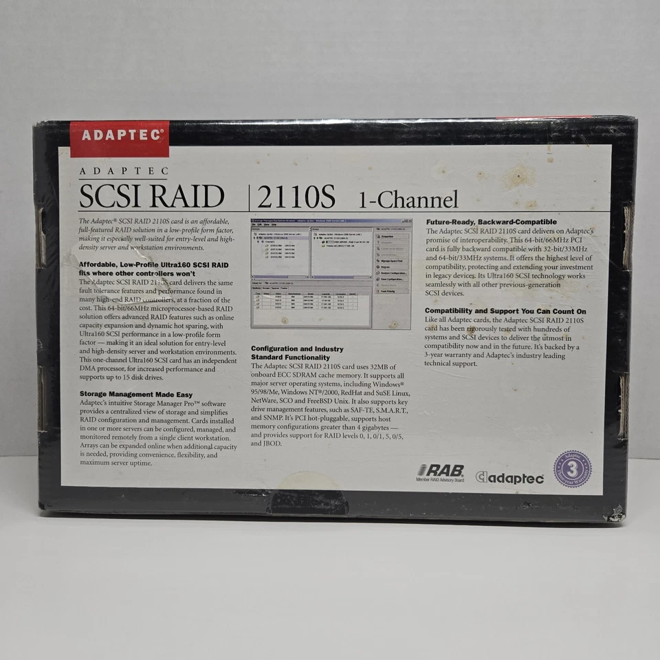 Adaptec SCSI RAID 2110S 64-bit/66MHz PCI Ultra 160 SCSI NEW SEALED - Image 2 of 4