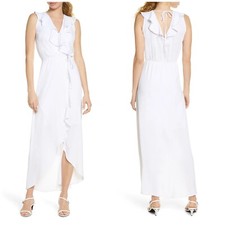 NWT Fraiche by J Ruffle Faux Wrap Maxi Dress Beach Cruise Wedding White Small
