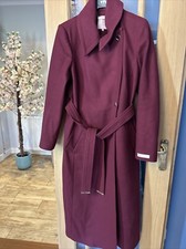 Ted Baker Rrosiey Deep Purple Burgundy Wool & Cashmere Long Belted Coat 4 14