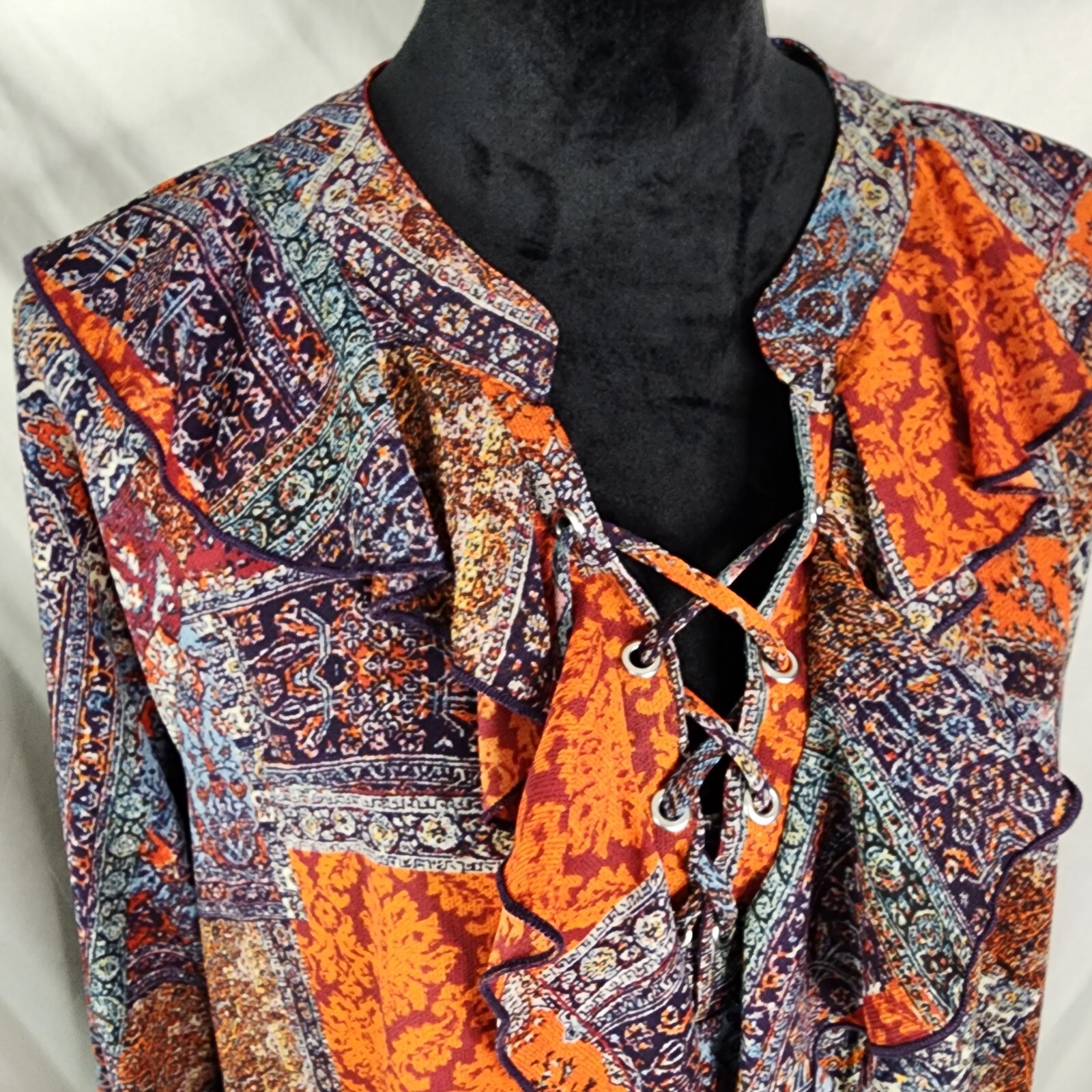 NEW DIRECTIONS Size XL Patchwork Pattern Boho Ruf… - image 3