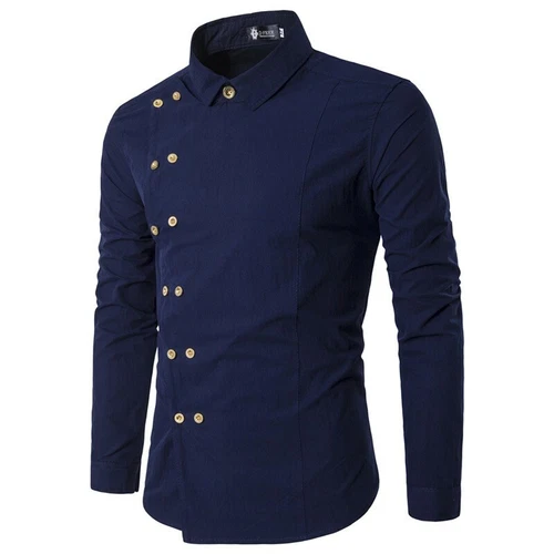 Camisa para Hombres Doble Pecho Prendas para el torso Manga Larga Calce Ajustado Liso Western Blusas - Imagen 5 de 21