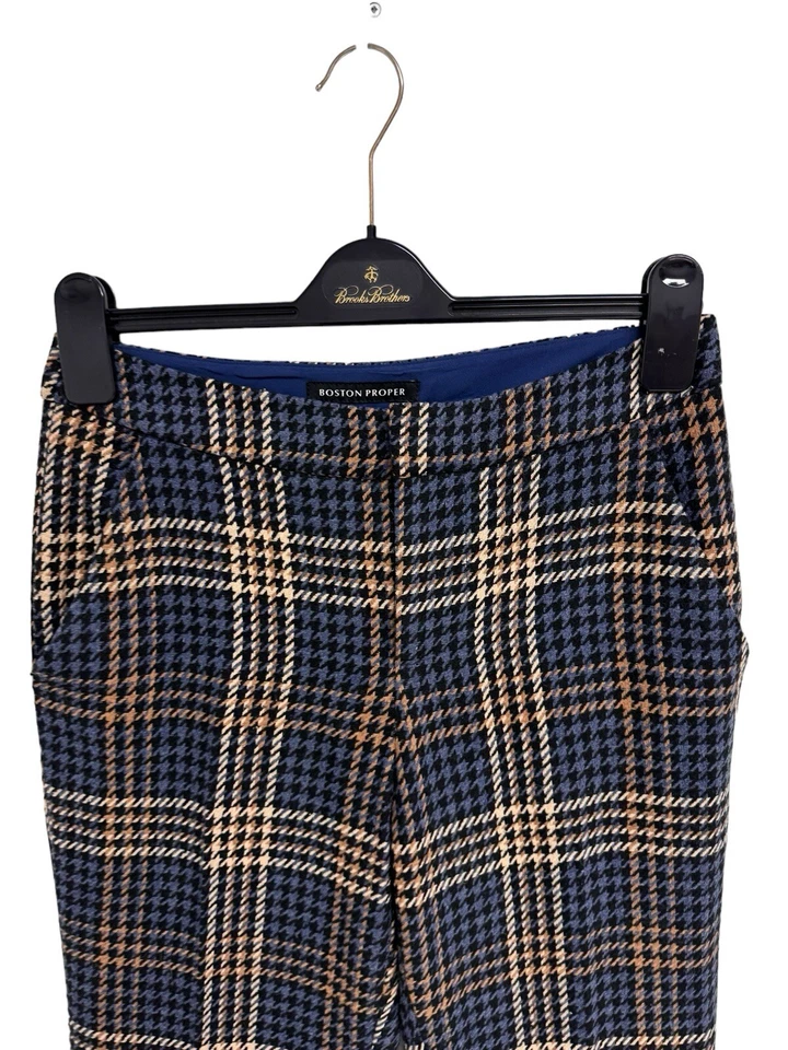 Boston Proper Women's Blue & Brown Plaid Straight Leg Dress Pants Size 4 - Image 2 of 4