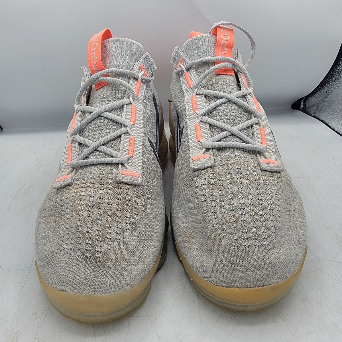 Nike Air VaporMax 2021 Flyknit Size 11 Grey Fog Bright Mango Sneakers DH4084-002 Nike Air VaporMax 2021 Flyknit Size 11 Grey Fog Bright Mango  main image 2