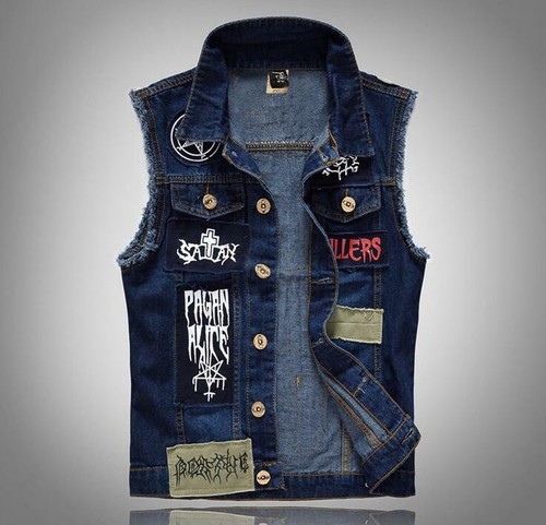 Men's Vintage Fringe Patch Jean Vests 