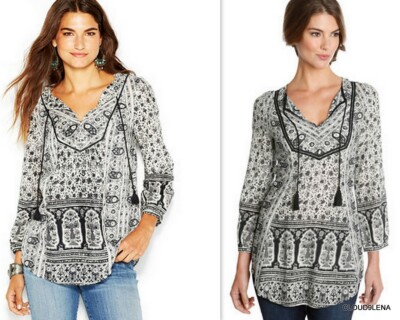 lucky brand printed peasant top