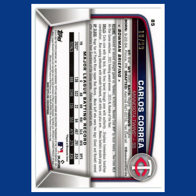 Carlos Correa #85 Bowman Chrome Green Refractor Minnesota Twins NM