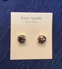🆕 KATE SPADE MULTI GLITTER SMALL ROUND CUT STUD EARRINGS-NEW-ON CARD!