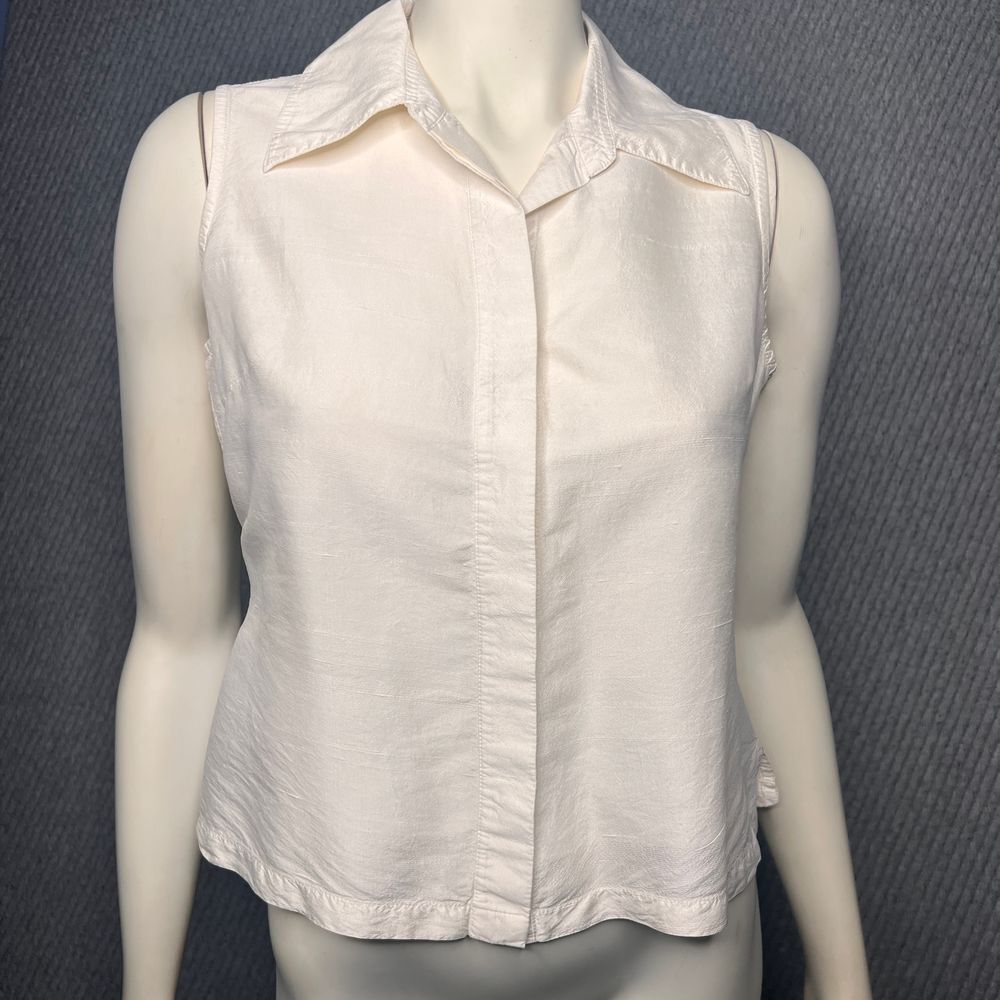Finity Raw Silk Collared Top Shell Buttons Off Wh… - image 1