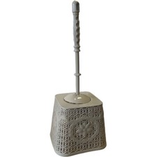 Image of Plastic Cleaning Toilet Brush and Holder Set Rattan Knit Design Bathroom Brush